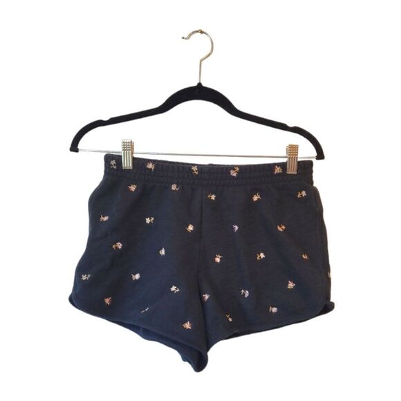 MWL Madewell Black Embroidered Curved-Hem Sweat Shorts in Spring Floral Size S - Picture 1 of 7